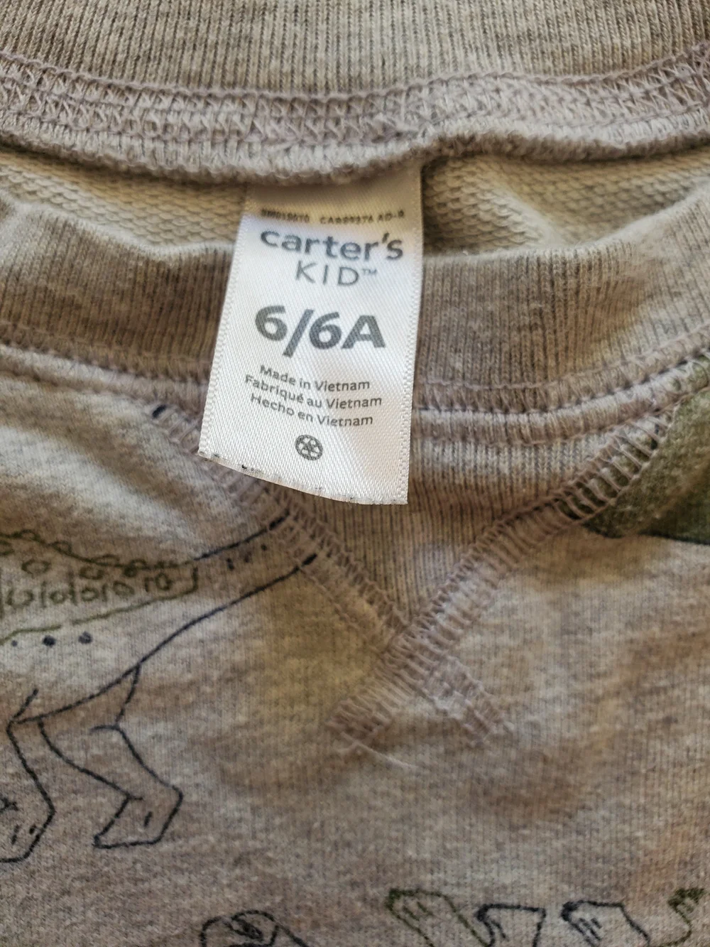 Carter's Kid Boys Gray Dinosaur All-Over Print Sweatshirt Crewneck Size 6
